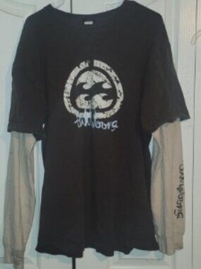 Billabong Layered Long Sleeve T-Shirt XXL Brown Tan Surf Skate Distressed Logo